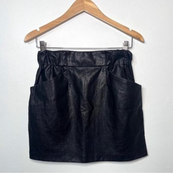 Zara Black Faux Leather High Rise Paperbag Mini Skirt with Pockets XS - Picture 6 of 11